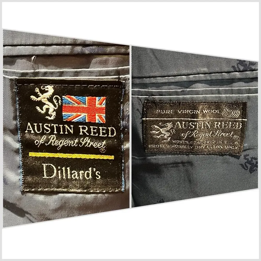 Vintage Austin Reed 40L Navy Blue Flannel Blazer Shank Buttons Unconstructed - Picture 15 of 16